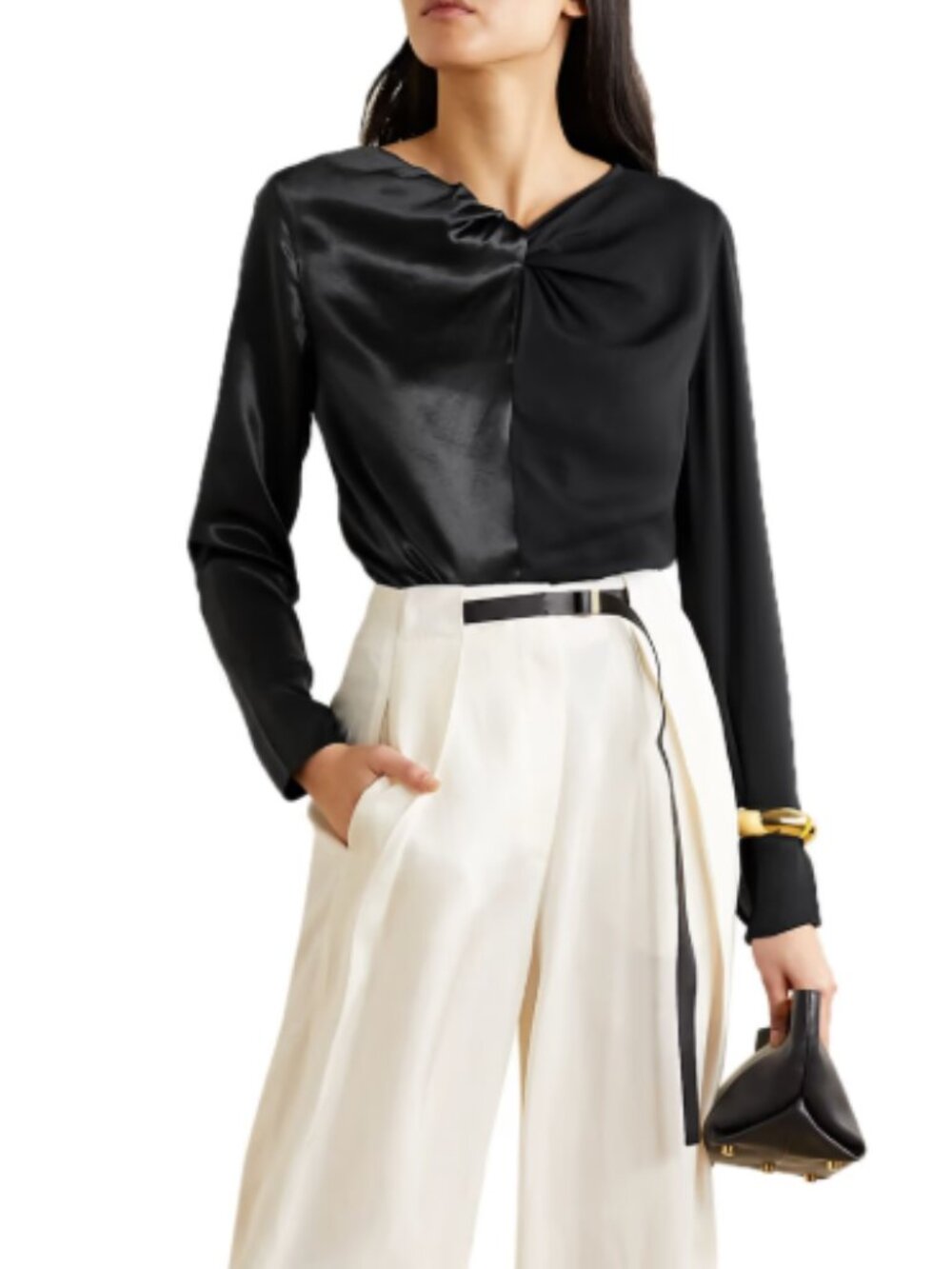 NWOT By Malene Birger Ficus Twist-front Paneled Satin And Crepe Blouse